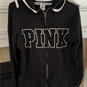 Victoria's Secret PINK Black Hoodie with White Trim and Logo